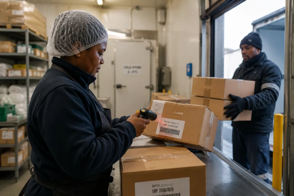 Batch coding and traceability check before dispatch at a South African food